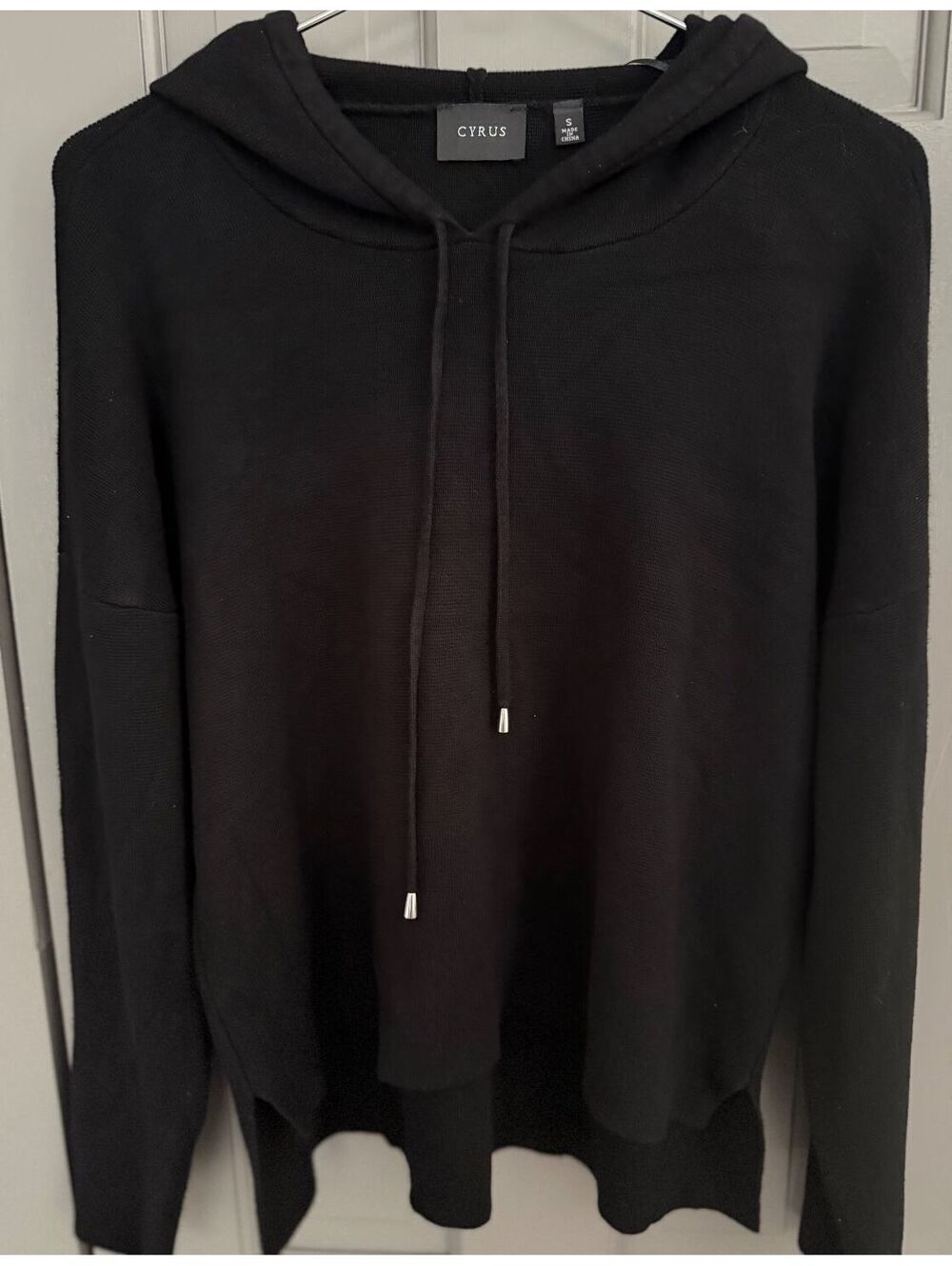 Cyrus Women's Black Knit Hooded Sweater Pullover - Relaxed Fit Size S